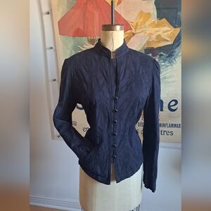 Chic Black Textured Blue Jacket